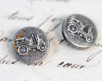 Antique Edwardian Car Buttons – Set of 2, Silver Tone (12mm)