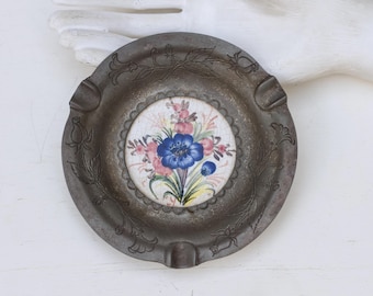 Art Nouveau Floral Ashtray Dish Zinn 95% Pewter - Made in Italy - Boho Home Decor