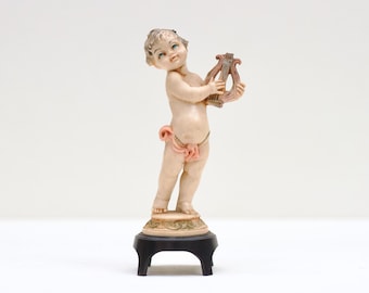 Vintage Italian Cherub Harp Figurine – Rococo Putti Decor