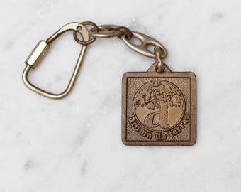 Vintage Aroma Da Terra Bronze Keychain – 1990s Advertising Fob