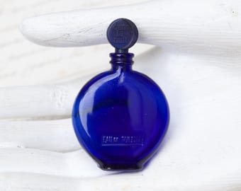 Dans La Nuit Worth Cobalt Blue Glass Miniature Perfume Bottle - Handbag Small Scent Vial - Tiny Poison Bottle - Vintage Boho Boudoir Decor