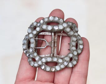 Antique Georgian Paste Stone Buckle - Pewter Double Prong, Altered Couture