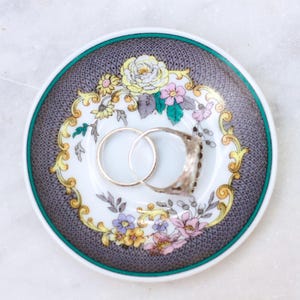 Floral Porcelain Art Ring Dish - Small Trinket Dish - Vintage Boho Home Decor