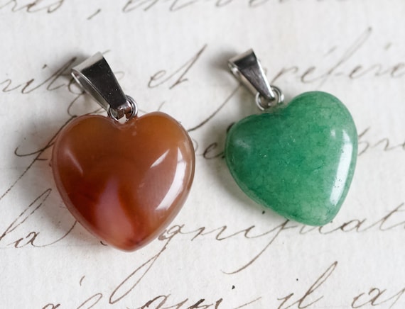 Pendentif Cœur En Agate Véritable Vintage 80 – Blanc Marbre, Alliage