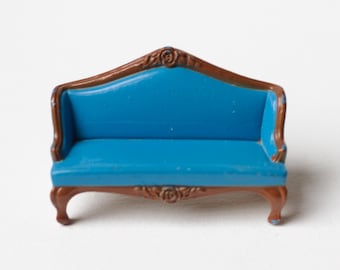 Vintage Miniature Blue Regency Couch - 1980s Mattel Dollhouse Decor