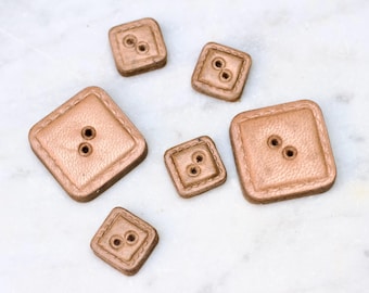 Leather Square Button Set 16mm and 28mm Buttons - 70s Vintage Altered Couture Supplies