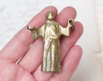 Miniature Brass Jesus Figure Light Pull - Farmhouse Rustic Home Decor - Vintage Light Pulley