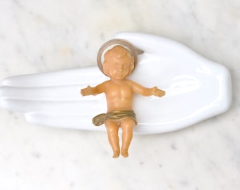 Antique Tiny Baby Jesus Figure - Nativity Scene Ornament - Vintage Christmas Decoration - Celluloid Miniature - Italy