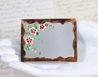 Vintage Handpainted Floral Dollhouse Mirror – 1970s Miniature Decor