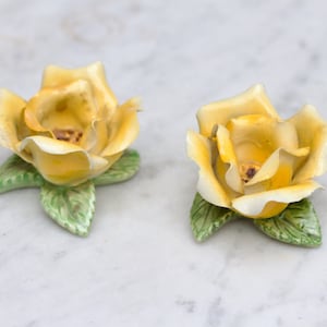 Pair of Yellow Roses - Set of 2 Wall Hanging Porcelain Flower Ornament - Vintage Boho Home Decor