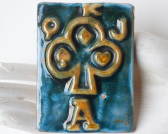 Vintage Glazed Tile – Clubs Card Suit, Boho Home Decor