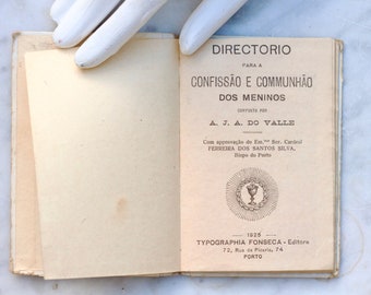 1929 Libro de recuerdos de la Primera Comunión - Libro de bolsillo devocional portugués - Directorio para a Confissão e a Comunhão dos meninos - Vintage