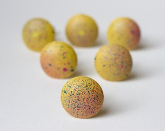 Speckled Yellow Drawer Knobs - Vintage Style Cabinet Hardware, Set of 6