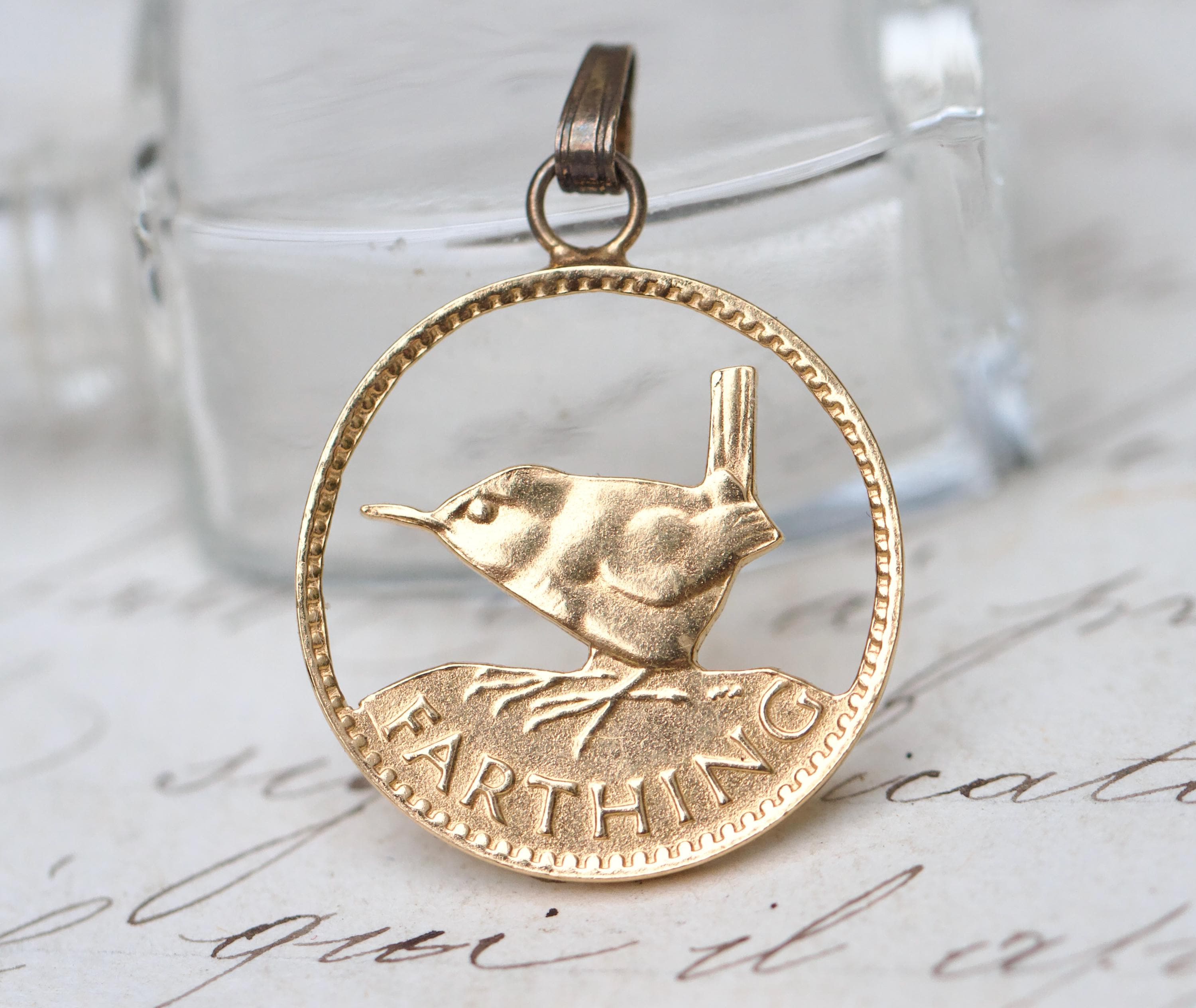 金張りのレンペンダント – 切り抜きファージングコイン、ヴィンテージジュエリー