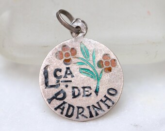 Vintage Sterling Silver Godparents Medal – Portuguese Enamel Charm