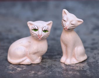 Vintage Pale Pink Siamese Cat Figurines - Miniature Kitten Ornaments, Set of 2
