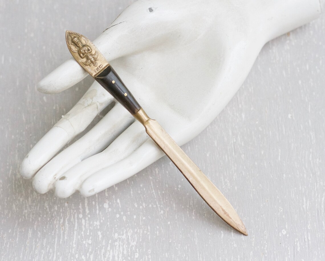 Buddha Letter Opener Brass And Wood Signed Siam Zen Etsy