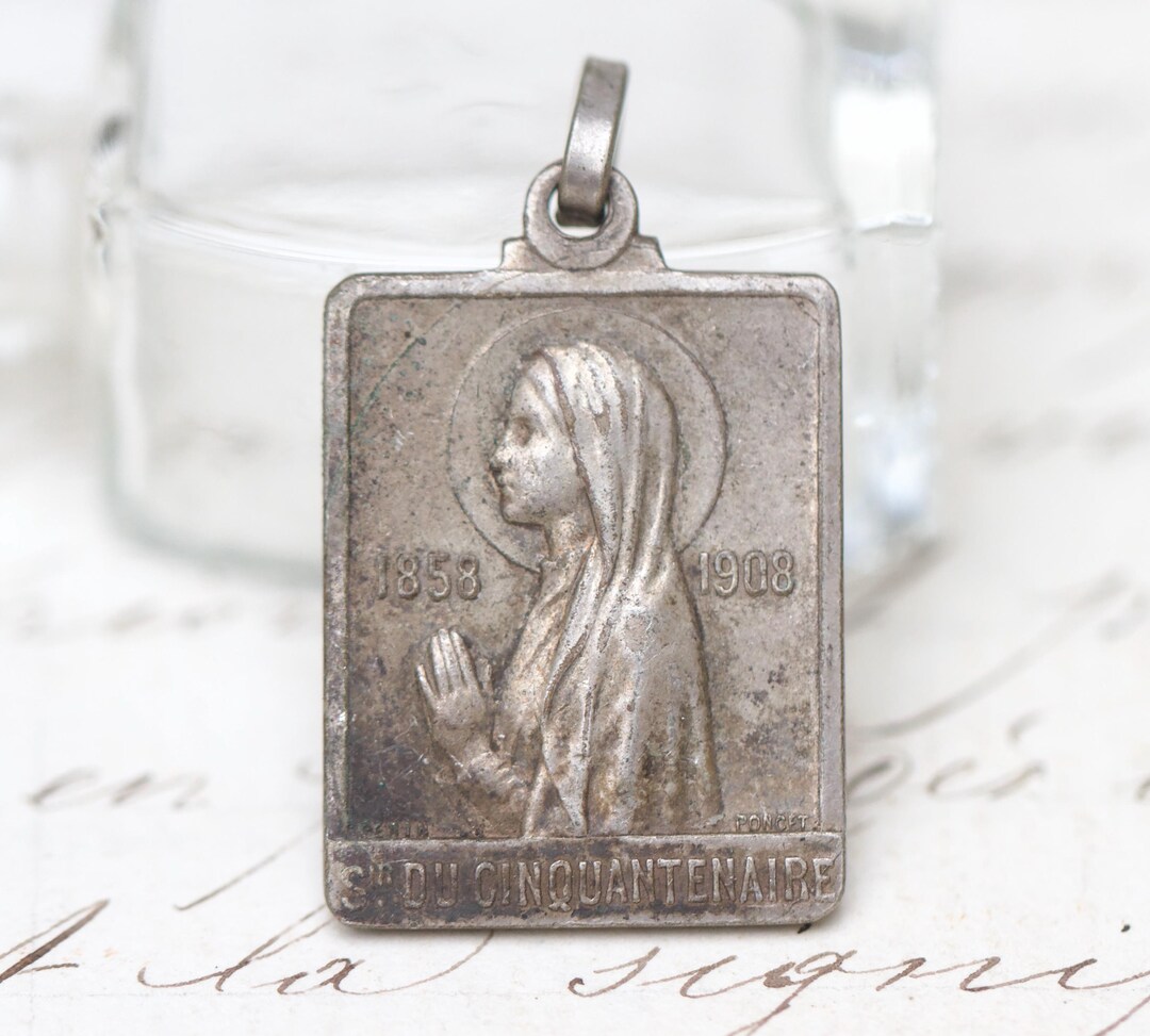 1858 1908 Du Cinquantenaire Our Lady of Lourdes Medal Pendant - French ...