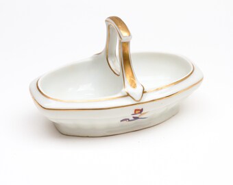 Vintage Art Deco Gilt Porcelain Condiment Server with Handle
