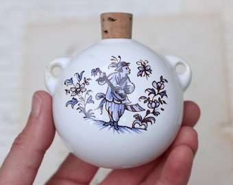 Ceramic Snuff Bottle featuring Troubadour - Hanging Round Porcelain Flask - Vintage Accessories