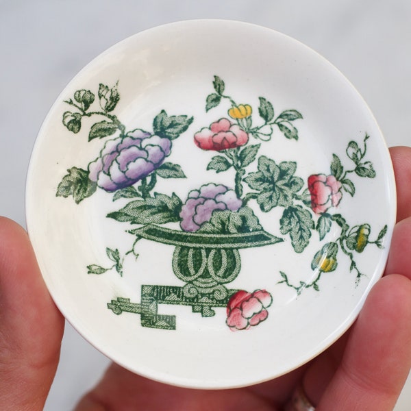 Porcelain Ring Dish - Chinese Garden Ironstone Small Trinket Dish - Miniature Plate - Made in England by Crown Ducal - Boho Home Decor