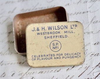 Antique Snuff Box - J&H Wilson ltd No1 Small Tin - Westbrook Mill, Sheffield - Celebrated for Delicacy of Flavour and Pungency - Vintage Tin