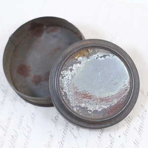 Round Snuff Box Antique with Mirror - Bronze Tobacco Case Container with Patina - Vintage Tobacciana
