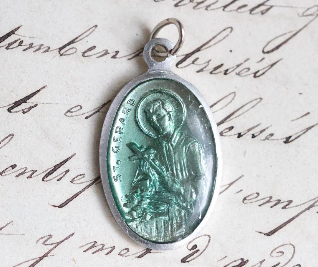 Saint Gerard Majella Pray for Us Medal Charm - Turquoise Green and ...