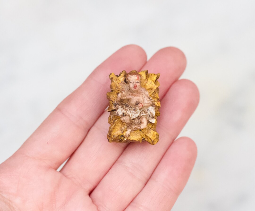 Antique Tiny Baby Jesus on His Bed of Straw Figurine Etsy