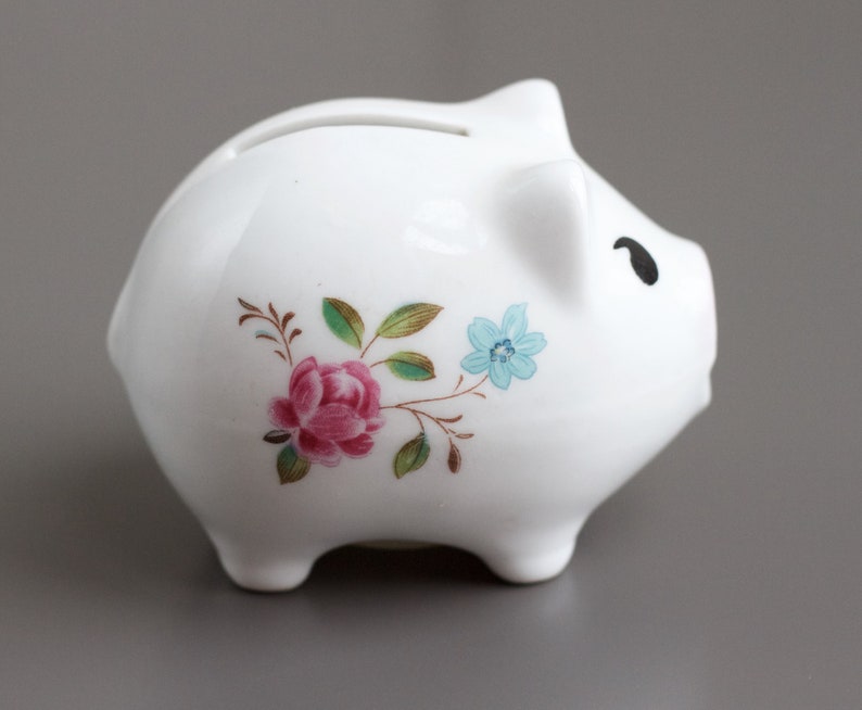 Porcelain Piggy Bank White Pig Money Box Ornament with Etsy