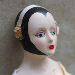 Large Flapper Girl Doll 18 inch - Porcelain Head Hands and feet of China Pierrot with soft Body and Pink Shoes - Vintage Art Deco Home Decor