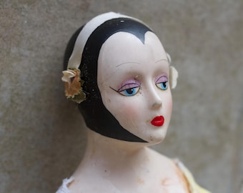 Vintage Porcelain Flapper Doll – 18" Art Deco Pierrot Decor