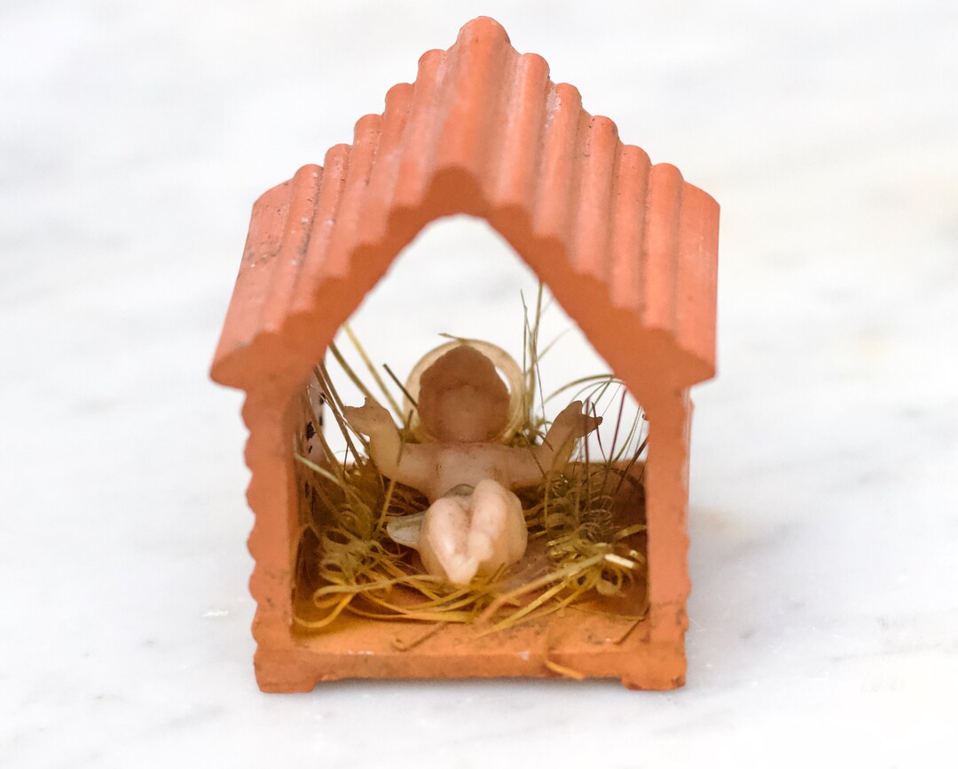 Tiny Baby Jesus in Terracotta House Miniature Nativity Figure Etsy