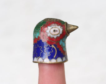 Cloisonne Bird Thimble - Royal Blue Emailles Pigeon's Head Decoratieve Collectible Finger Guard - Vintage Miniaturen - Boho Naaister