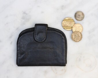 Cartera de monedas de cuero negro para hombre - Monedero de herradura de cambio de mediados de siglo - Accesorios vintage