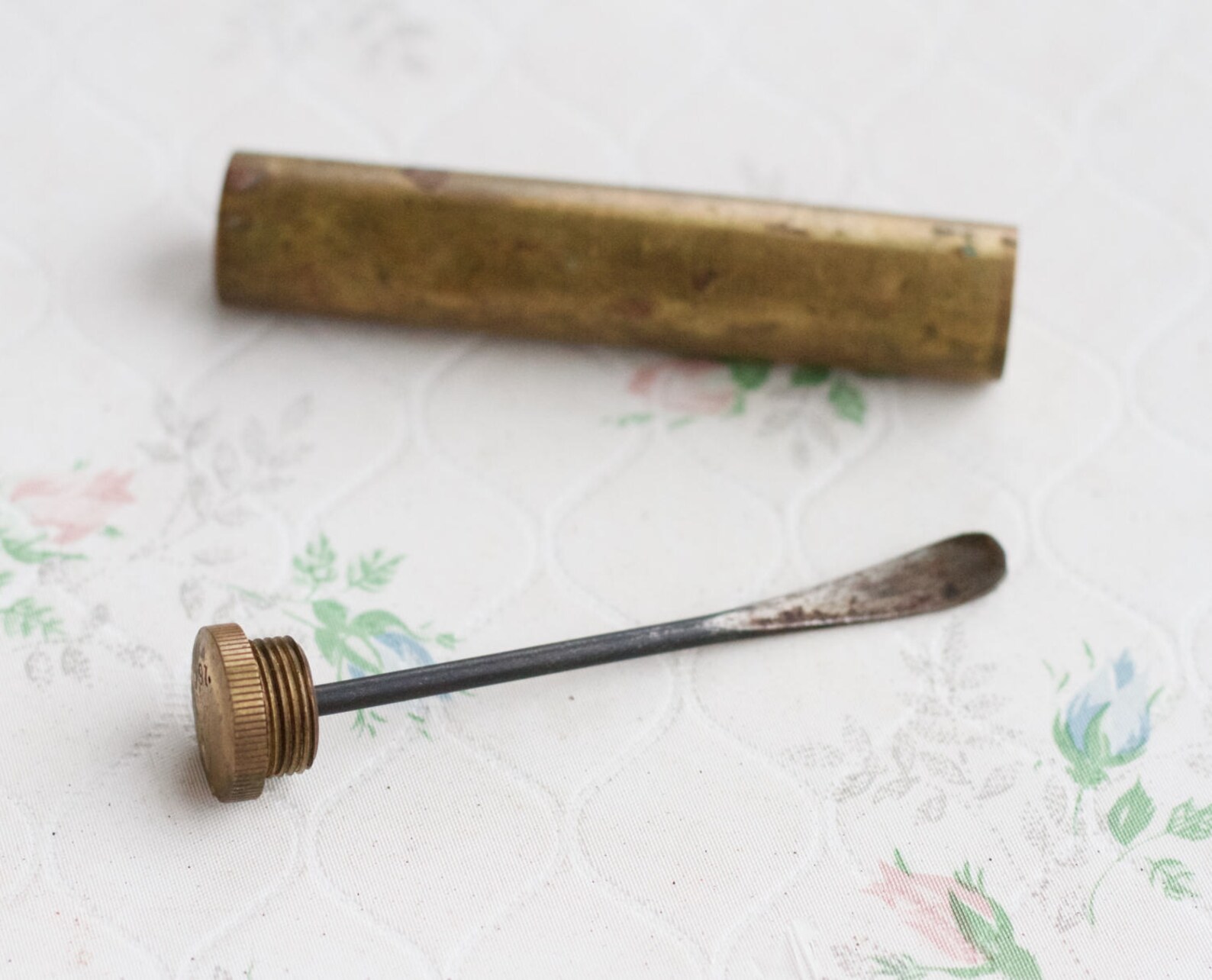 Brass Snuff Box with Long Spoon Antique powder Tube Etsy