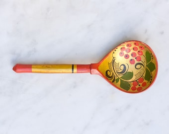 Hand-Painted Berry Serving Spoon – Russian Lacquer, Vintage Bohemian Decor