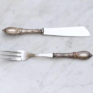 Art Deco Fish Serving Forks and Knife Set - Antique Ornate Silver Handles - Vintage Victorian Gothic Home Decor