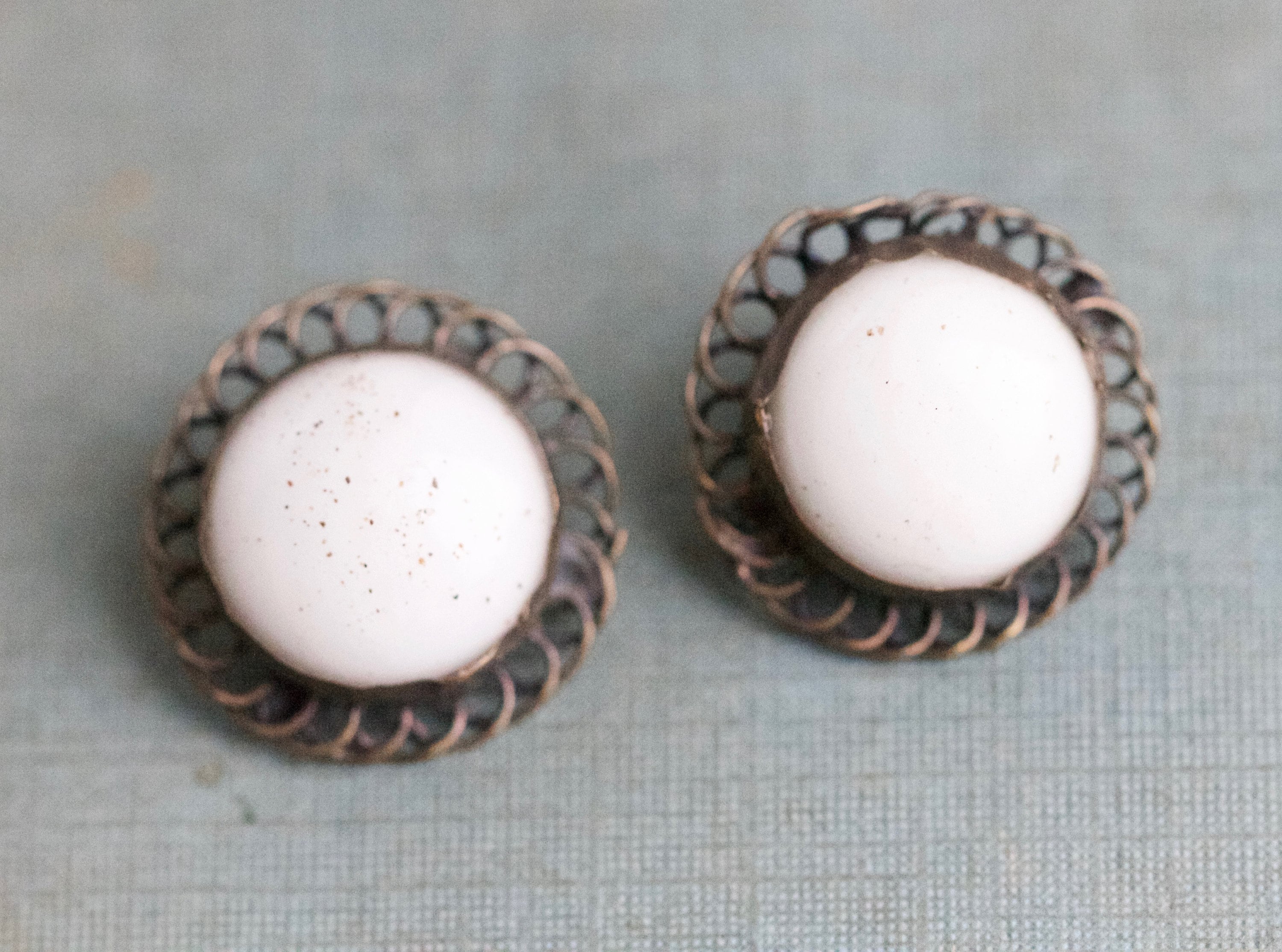 Victorian Buttons Milk Glass - Set of 2 Antique Pair of White Buttons - Vintage Altered Coture