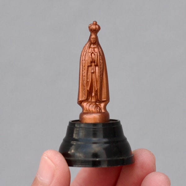 Our Lady of Fatima Tiny Statue in Copper Tone - Miniature Virgin Mary Figure - Vintage Kitsch Souvenir from Portugal