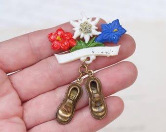 Vintage Edelweiss Flower Brooch – Austrian Moccasin Lapel Pin