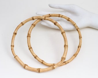 Round Bamboo Bag Handles 7 inch Hoops in Beige - set of 2 or one Pair - Vintage Accessories supplies and Components