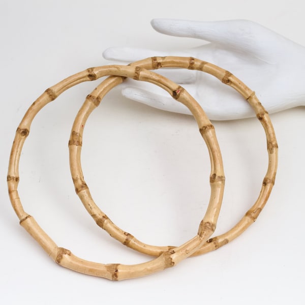 Round Bamboo Bag Handles 7 inch Hoops in Beige - set of 2 or one Pair - Vintage Accessories supplies and Components