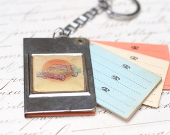 80s Lenticular Toyota Keyring With Miniature Phone index Notebook - Vintage Car Keychain