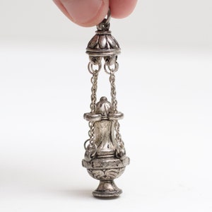 Tiny Censer - Pewter Miniature Dollhouse Thurible - Mini Incense Burner on Chains for Worship - Vintage Doll House Church Decor