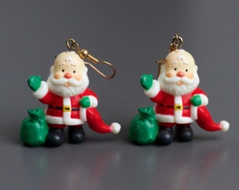 Boucles d’oreilles du Père Noël - Boucles d’oreilles Father Christmas Dangle - Miniature Saint Nicolas - Bijoux festifs vintage
