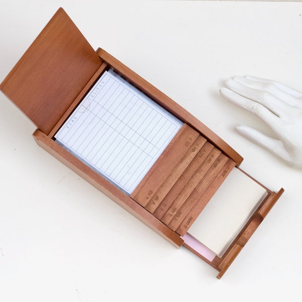 Wooden Phone index Organiser Box with Drawer - Flip Up Telephone Number Rolodex - Vintage Office Decor