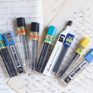 Mechanical Pencil Lead Cases Super HB 0.5mm and 0.7mm and 0.9mm - Assorted collection of 9 - Vintage Stationary