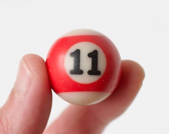 Miniature Billiard Ball Number 11 Striped Orange - 25mm Red Stripe Pool ball - Vintage Toys
