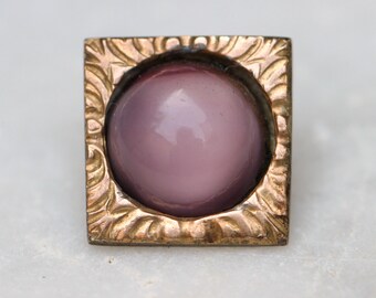 Art Deco Mauve Cat's Eye Button – Rolled Gold on Silver (13mm)